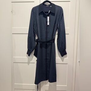 New•ELIE TAHARI contemporary Long Blouson Sleeve Collared Button Down Midi Dress